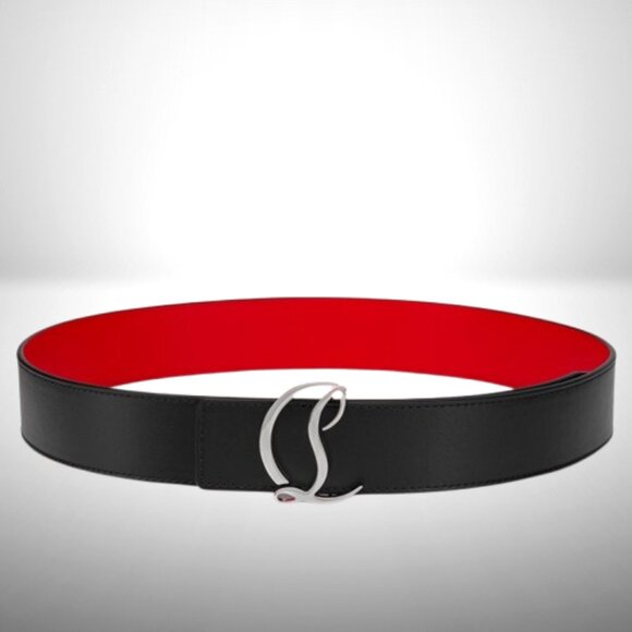 Christian Louboutin Accessories - Christian Louboutin CL Logo Belt 40mm Black Calfskin Red Lining Silver Buckle